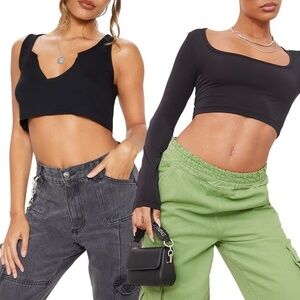 Pretty Little Thing 2X Crop Tops Made in the UK Jersey Knit Sexy Lightweight